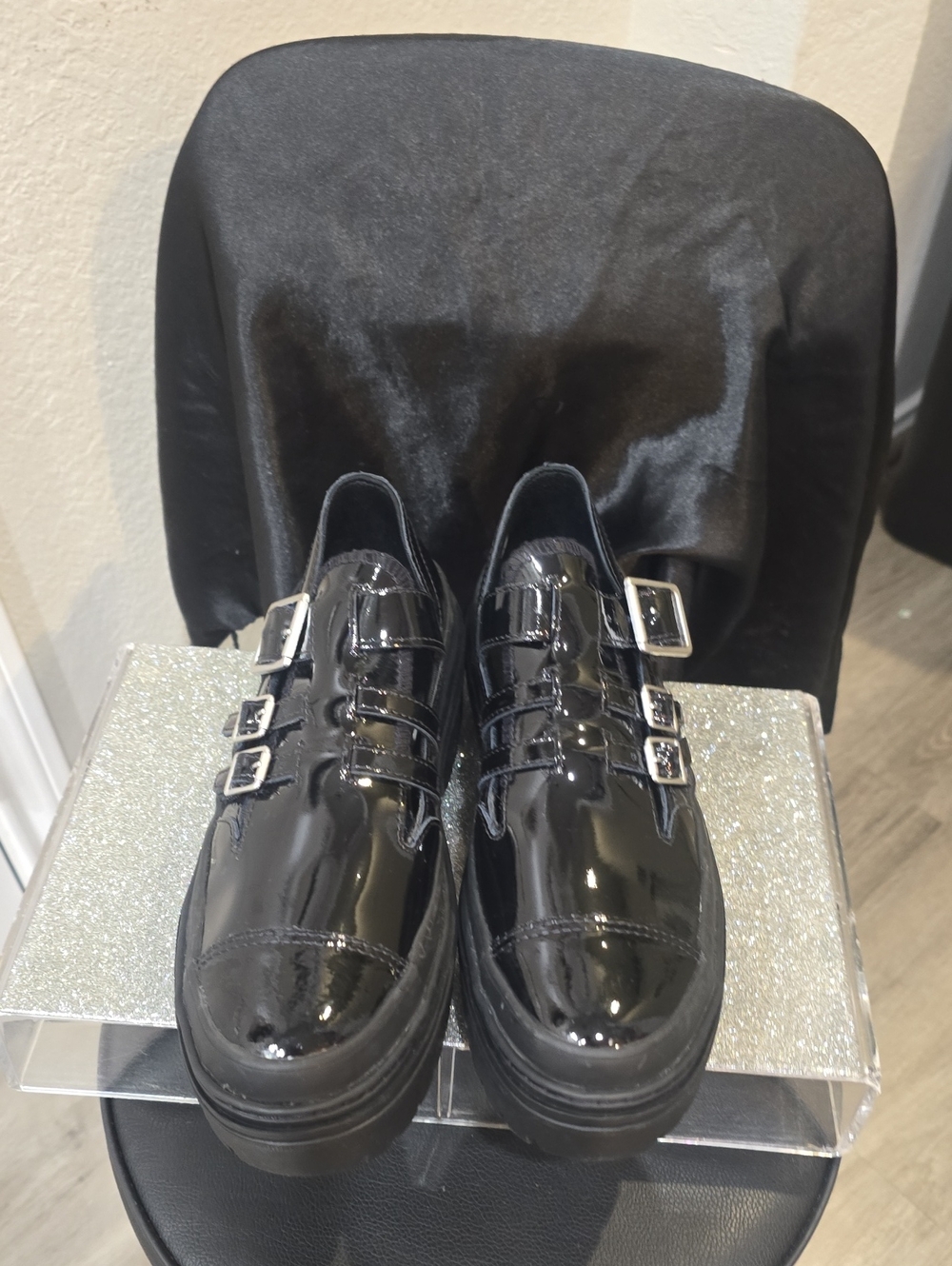 Converse Chuck Taylor All Star Lugged Heel Mary Jane Platform Shoe- Black Patent - Picture 10 of 12